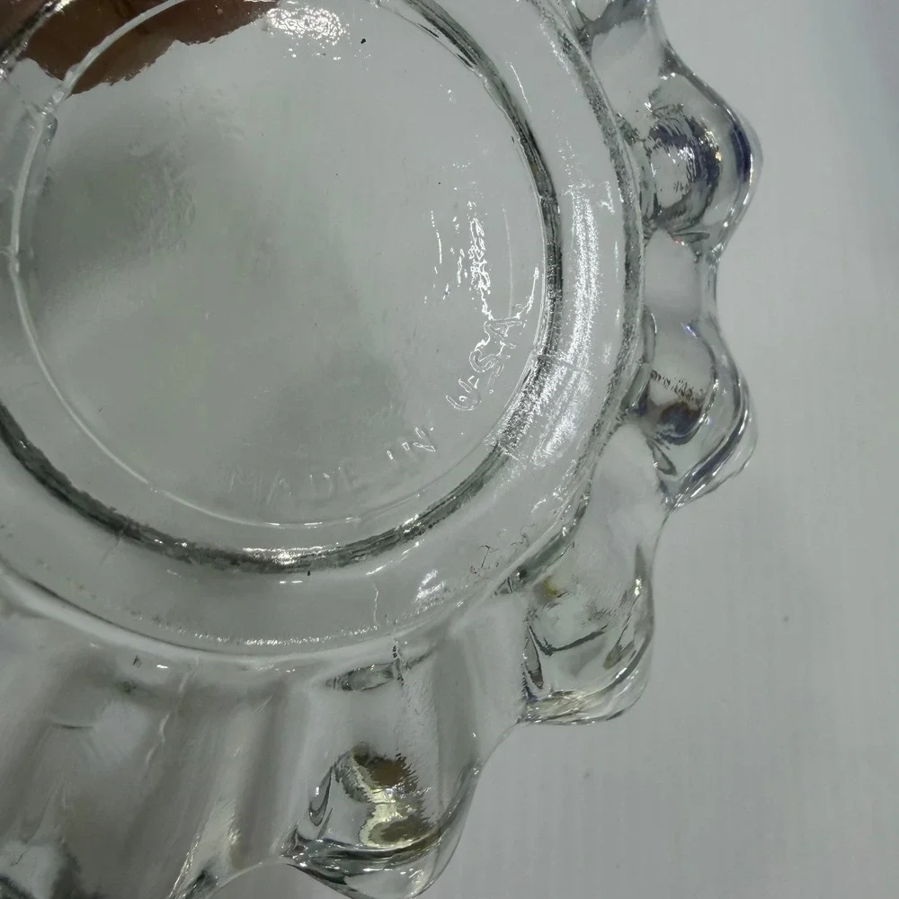 VTg Set of 2 Clear Glass Scalloped Petal Candle Holder Trinket Dish USA Made
